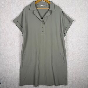 Soft Surroundings Womens Dress L Olive Green Collared Pocket Casual